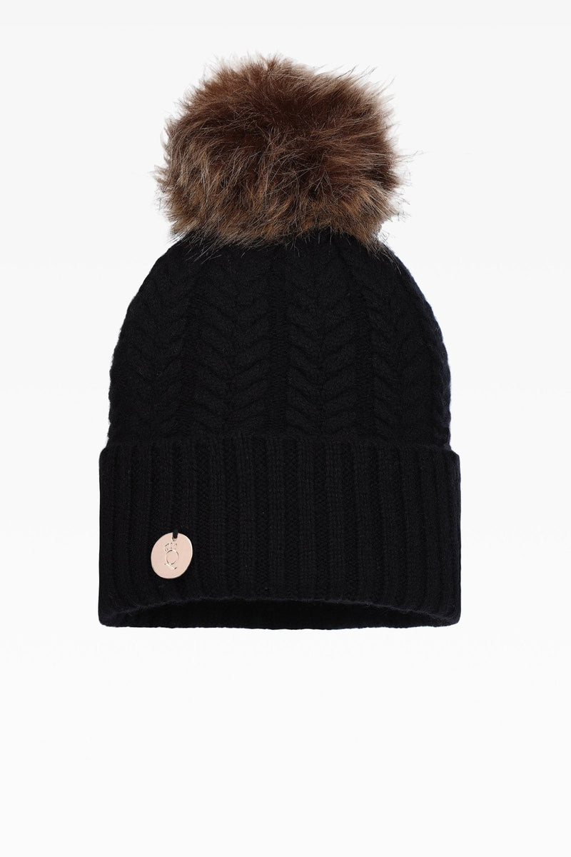 Georgie Cable Rib Pom Pom Hat - Faux Fur - Dunedin Cashmere