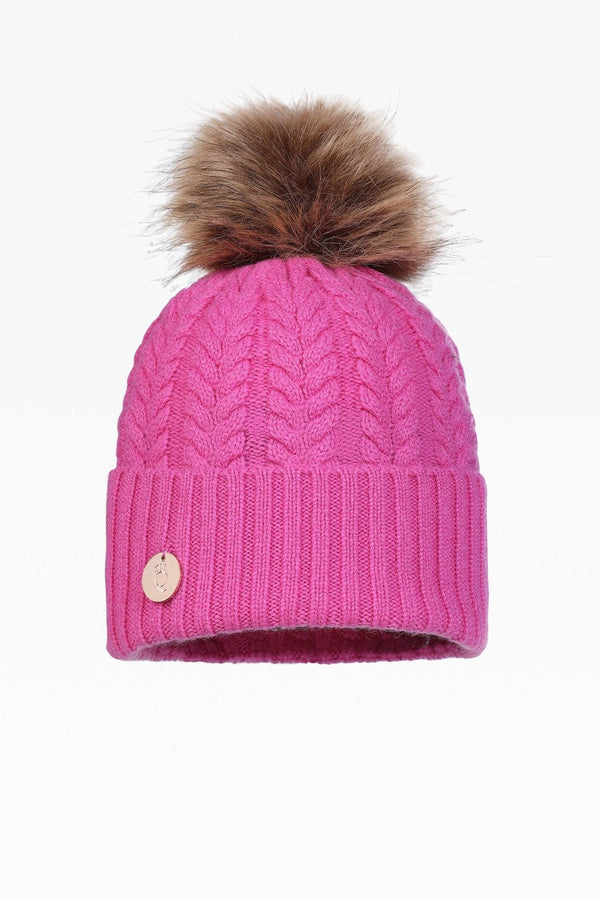 Georgie Cable Rib Pom Pom Hat - Faux Fur - Dunedin Cashmere