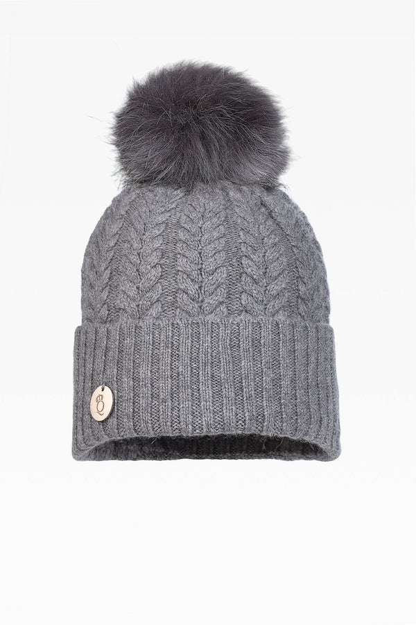 Georgie Cable Rib Pom Pom Hat - Faux Fur - Dunedin Cashmere