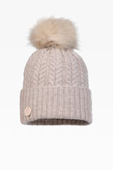 Georgie Cable Rib Pom Pom Hat - Faux Fur - Dunedin Cashmere