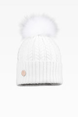 Georgie Cable Rib Pom Pom Hat - Faux Fur - Dunedin Cashmere