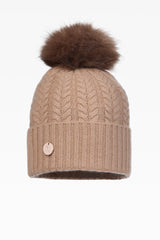 Georgie Cable Rib Pom Pom Hat - Faux Fur - Dunedin Cashmere