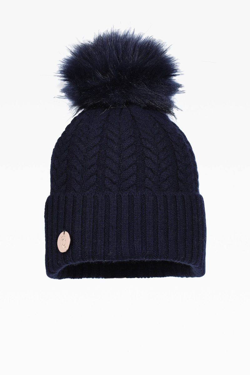 Georgie Cable Rib Pom Pom Hat - Faux Fur - Dunedin Cashmere