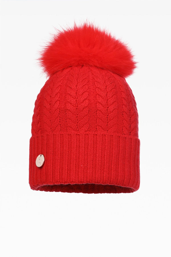 Georgie Cable Rib Pom Pom Hat - Real Fur - Dunedin Cashmere