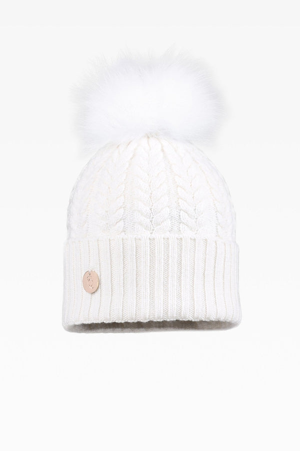 Georgie Cable Rib Pom Pom Hat - Real Fur - Dunedin Cashmere