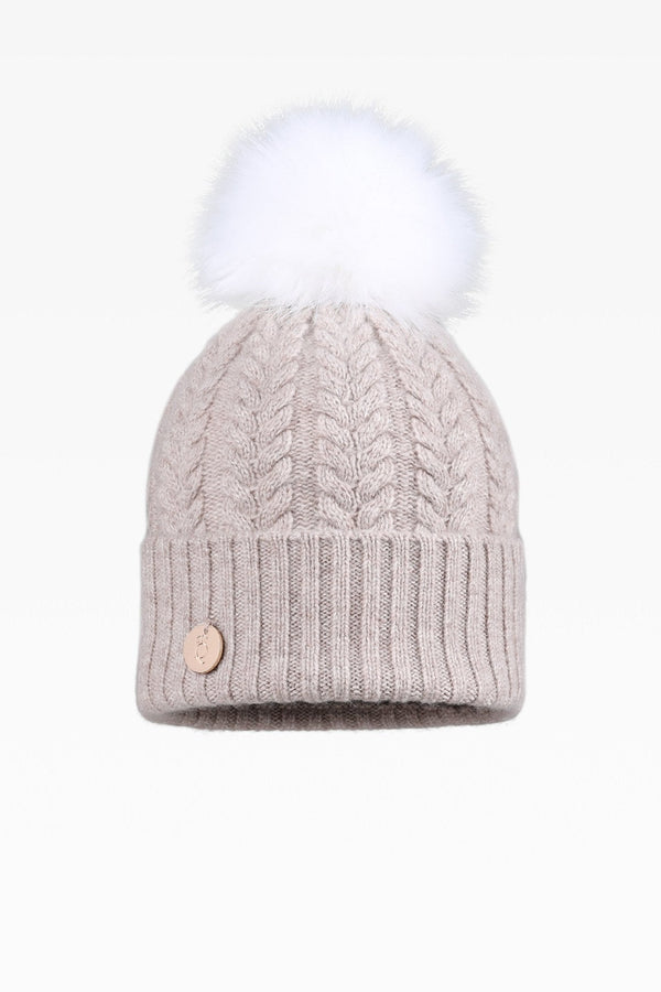 Georgie Cable Rib Pom Pom Hat - Real Fur - Dunedin Cashmere