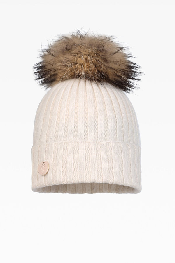 Hayley Rib Pom Pom Hat - Real Fur - Dunedin Cashmere