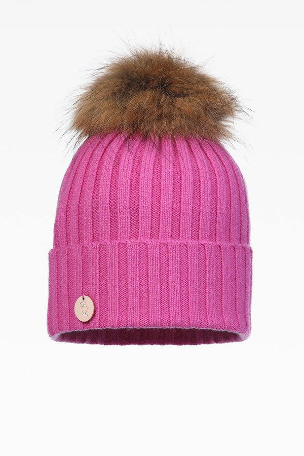 Hayley Rib Pom Pom Hat - Real Fur - Dunedin Cashmere