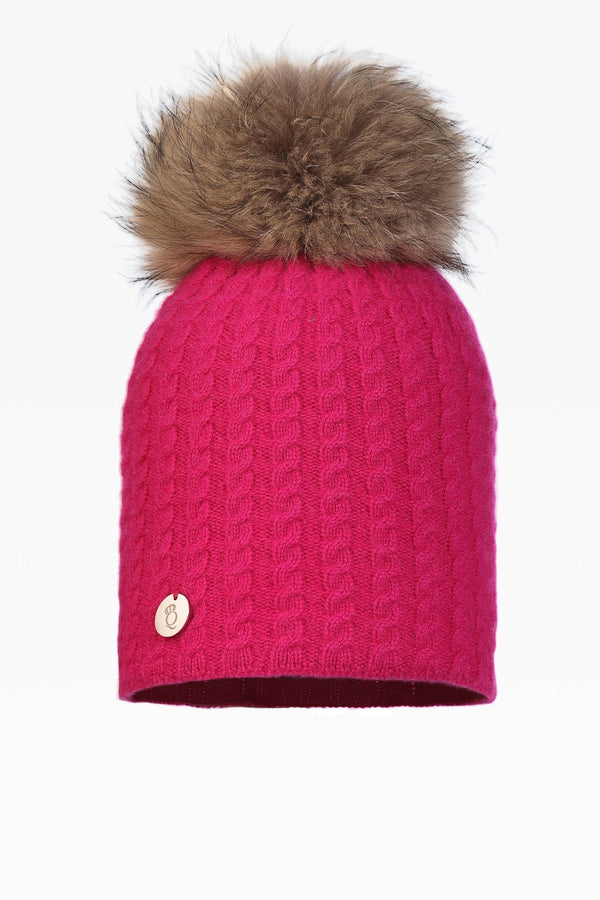 Heidi Cable Pom Pom Hat - Real Fur - Dunedin Cashmere