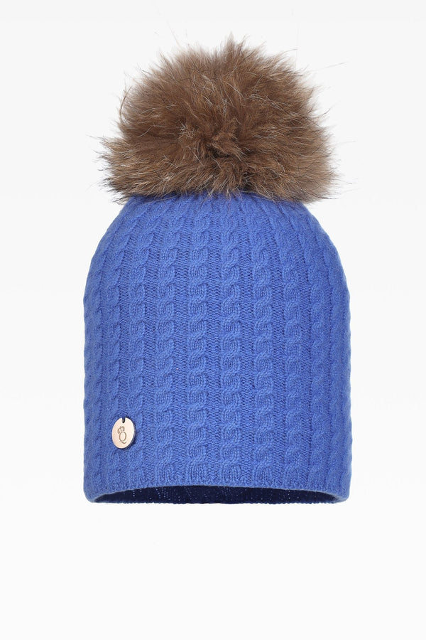 Heidi Cable Pom Pom Hat - Real Fur - Dunedin Cashmere