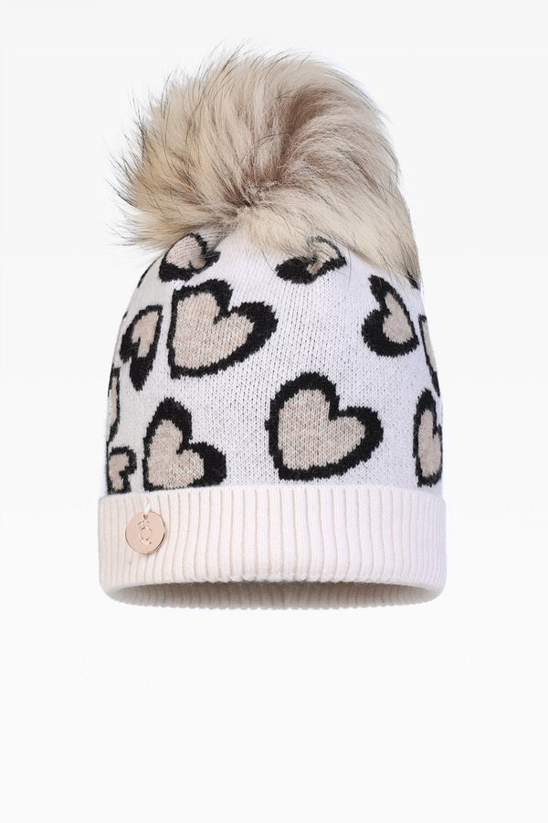 Lily Heart Pom Pom Hat - Real Fur - Dunedin Cashmere