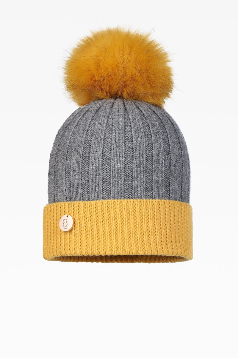 Olivia Pom Pom Two Tone Hat - Faux Fur - Dunedin Cashmere