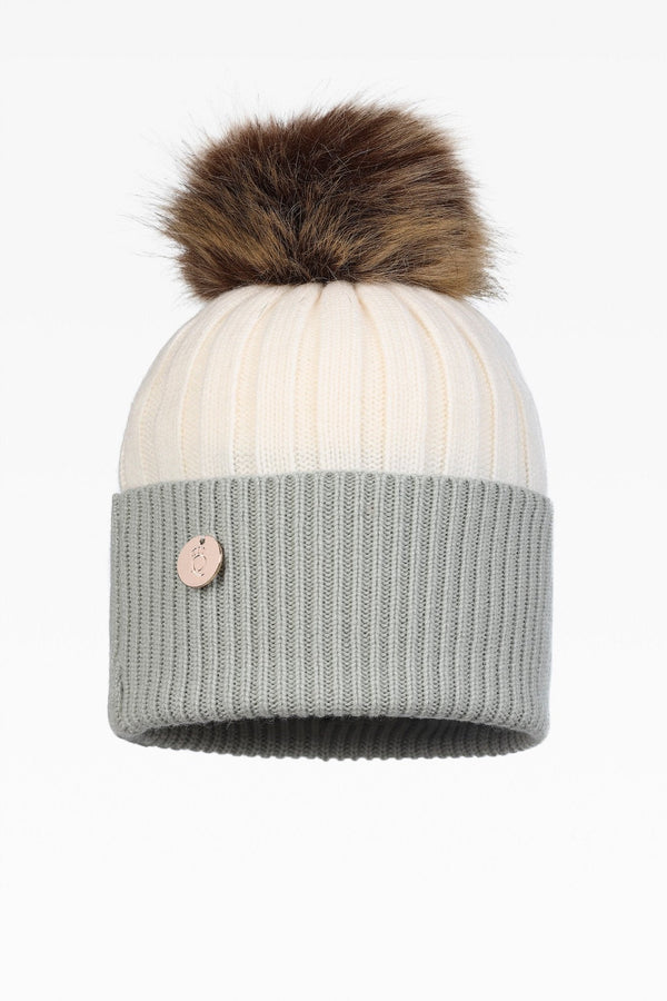 Olivia Pom Pom Two Tone Hat - Faux Fur - Dunedin Cashmere