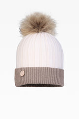 Olivia Pom Pom Two Tone Hat - Real Fur - Dunedin Cashmere