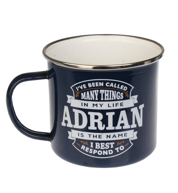 Enamel Personalised Camping Style Mug Adrian