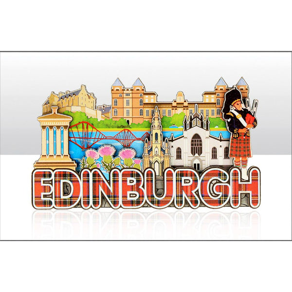 Edinburgh & Tartan Skyline Wood Magnet