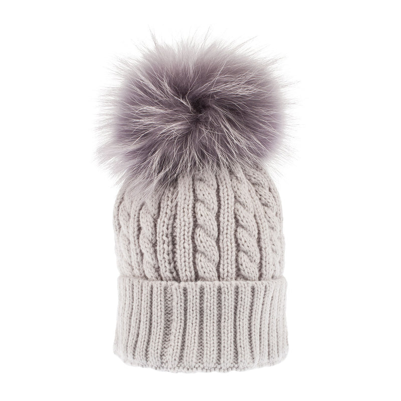 Cable Pom Pom Hat Light Grey/Grey