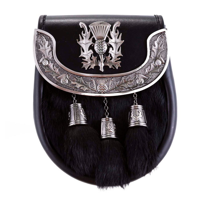 H/D Thistle Plate Sporran Rabbit Fur (Black)