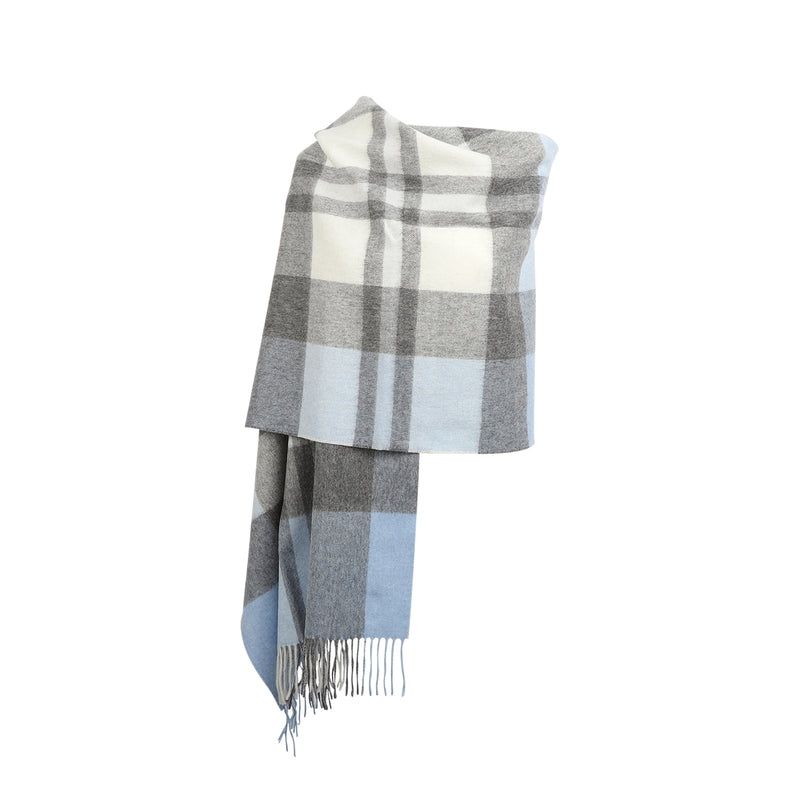 Chequer Tartan 90/10 Cashmere Stole Exploded Blue