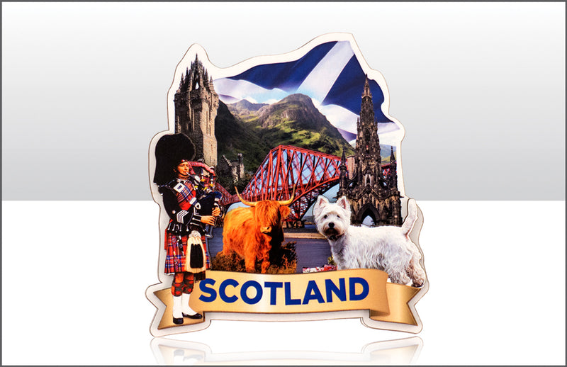 Scotland Scroll & Montage Wood Magnet