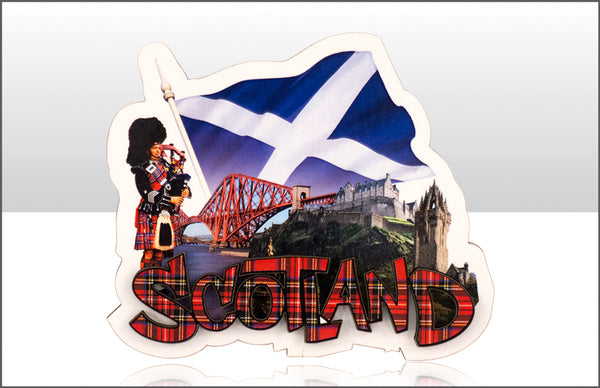 Scotland Tartan & Montage Wood Magnet