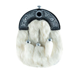 Full Dress Sporran, Celtic Circle With Studs Rabbit Fur (White)