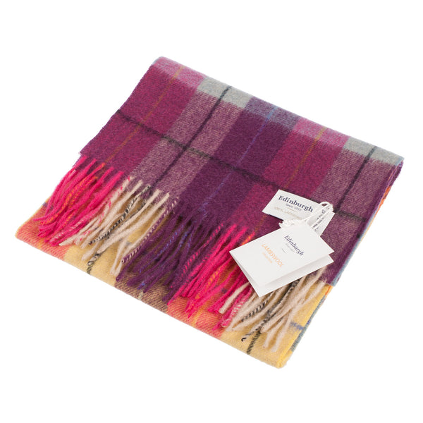 Edinburgh 100% Lambswool Tartan Scarf Multi Windowpane - Ginger/Plum