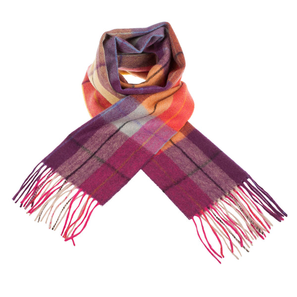 Edinburgh 100% Lambswool Tartan Scarf Multi Windowpane - Ginger/Plum