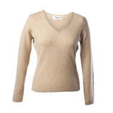 100% Cashmere Women's Fashion V Neck Sand Beige