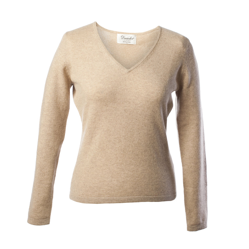 100% Cashmere Women's Fashion V Neck Sand Beige