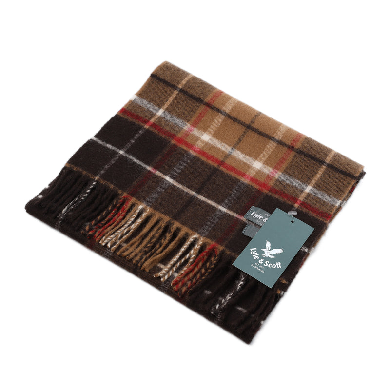 Lyle & Scott 100% Cashmere Scarf Camel/Chocolate/Red