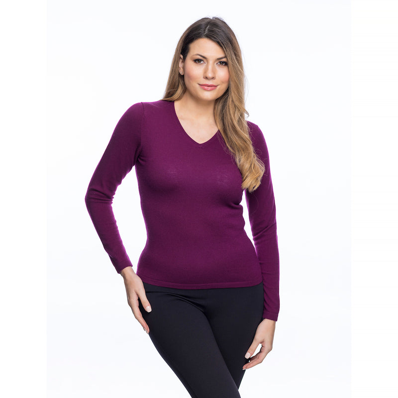 Ladies Merino Wool V Neck Jumper Eminence