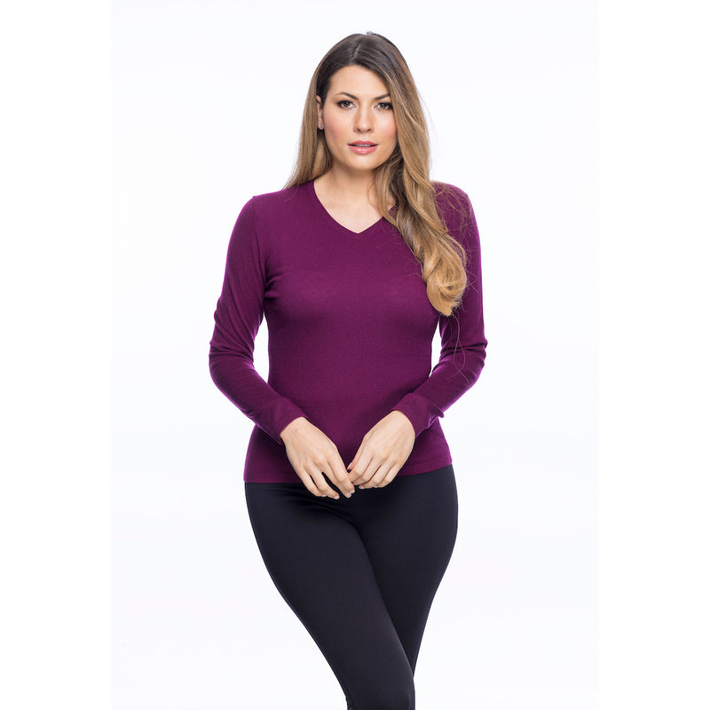 Ladies Merino Wool V Neck Jumper Eminence