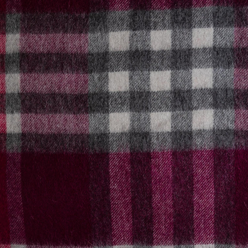 Chequer Tartan 90/10 Cashmere Blanket Damson