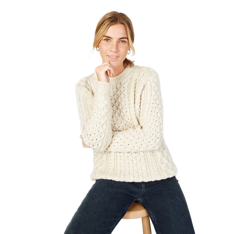 Ladies Honeycomb Stitch Blasket Sweater Natural