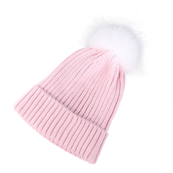 Rib Pom Hat Ft Baby Pink/White