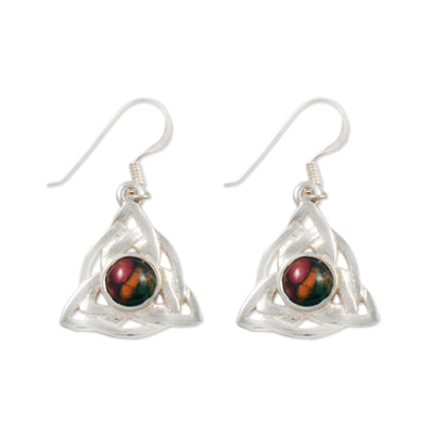 Heathergem Celtic Triangular Sterling Silver Drop Earrings