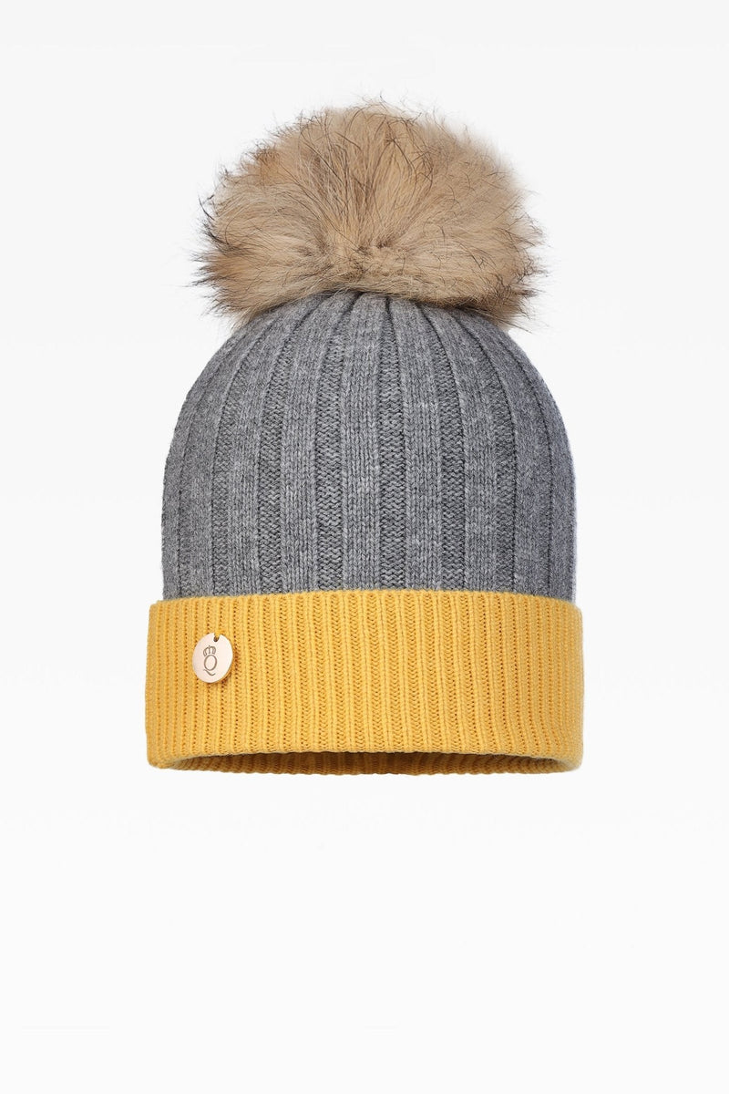 Olivia Pom Pom Two Tone Hat - Real Fur - Dunedin Cashmere